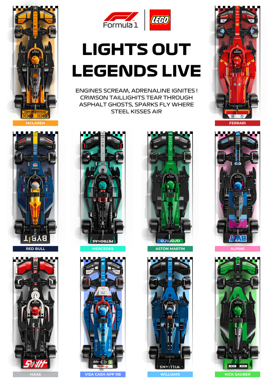 Affiche (Design C) F1 2024 50x70cm design des 24 circuits pour 10 voitures LEGO Speed Champions.