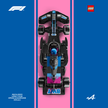 Gros plan sur l'affiche design A pour cadre LEGO Alpine F1 avec graphismes bleu électrique.