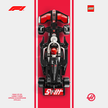 Gros plan sur l'affiche design A pour cadre LEGO Haas F1 avec graphismes aux couleurs américaines.