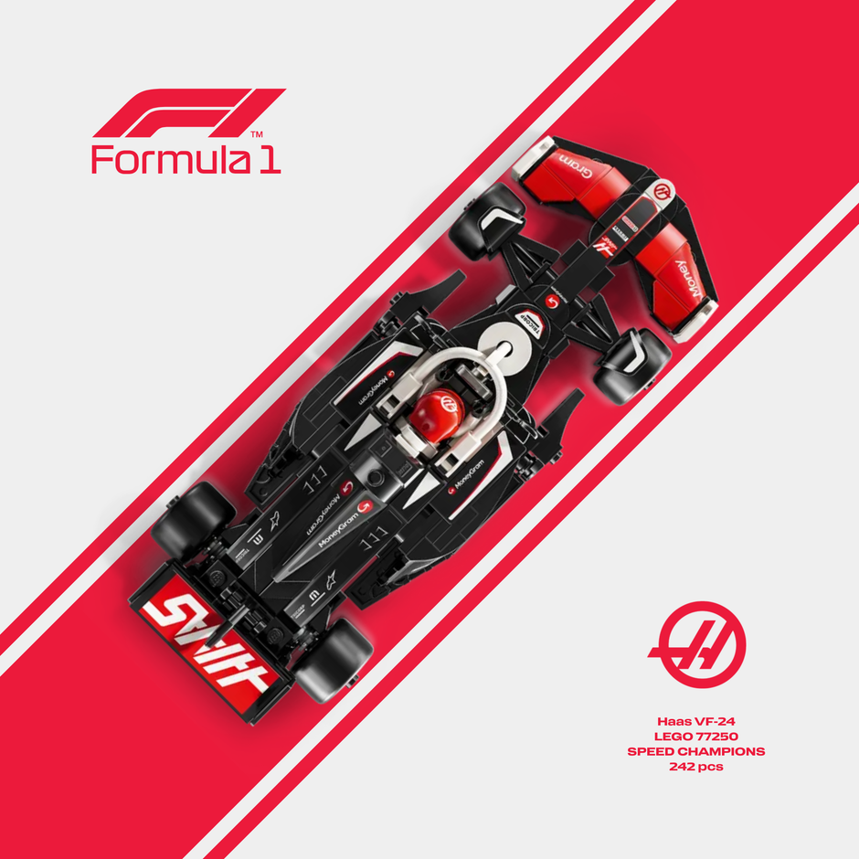 Détails de l'arrière-plan graphique design B pour exposition de voiture LEGO Haas F1 Team.