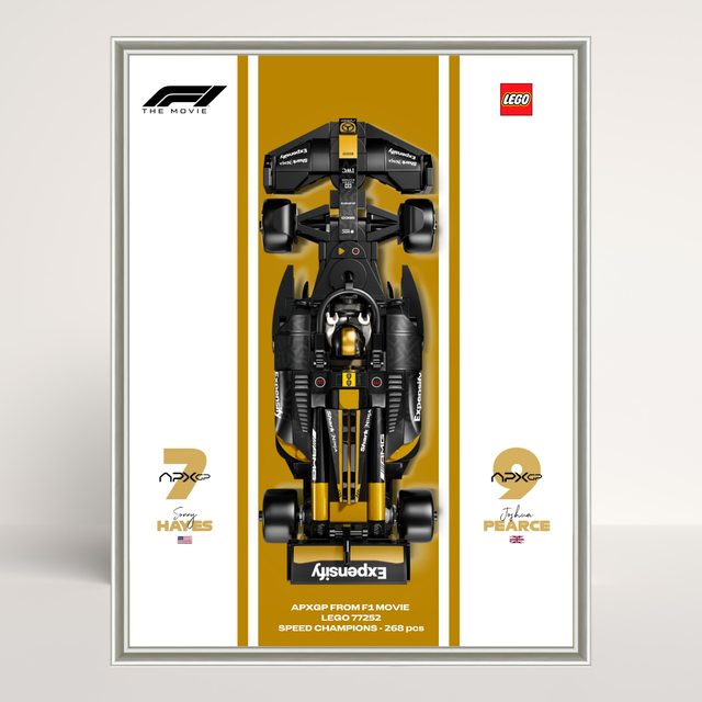 Support mural 18x24cm en aluminium argent pour voiture LEGO APXGP avec affiche Design A.