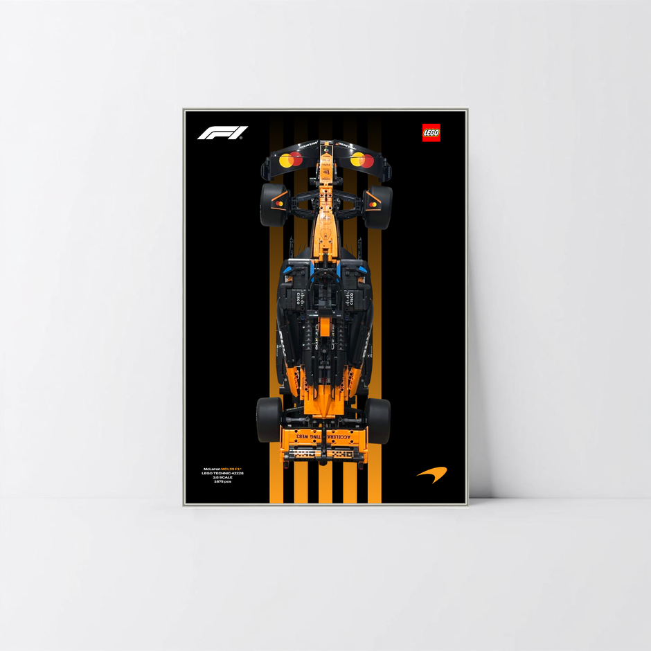 McLaren MCL39 F1 LEGO en cadre aluminium argent, visuel technique Design C.