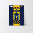 Support mural premium argent pour monoplace Red Bull RB20 LEGO avec affiche Design A.