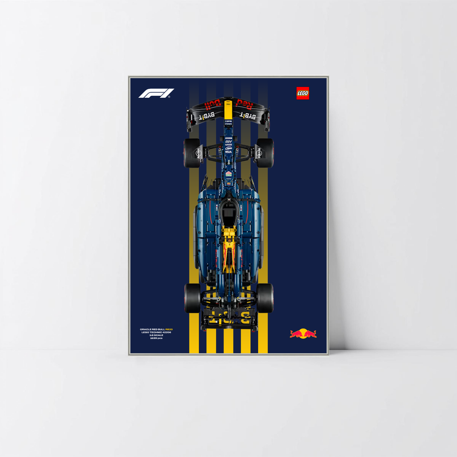 Red Bull Racing RB20 LEGO en cadre aluminium argent, visuel technique Design C.