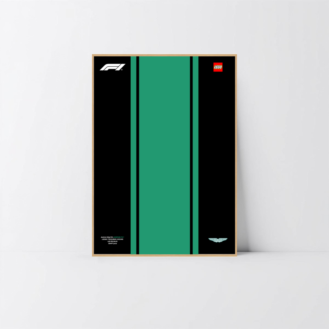 Cadre hybride aluminium chêne pour Aston Martin F1 1/8 LEGO, décoration murale Design A.