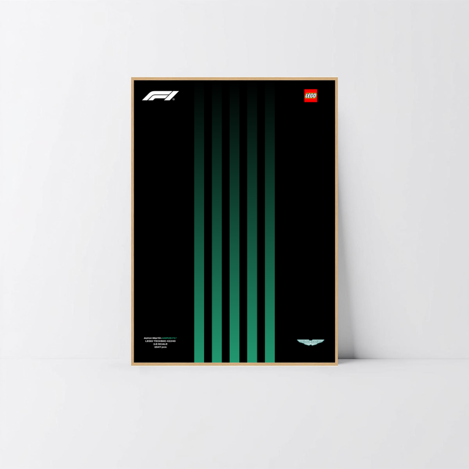 Vitrine murale alu chêne Astella pour Aston Martin F1 LEGO Technic, affiche Design C.