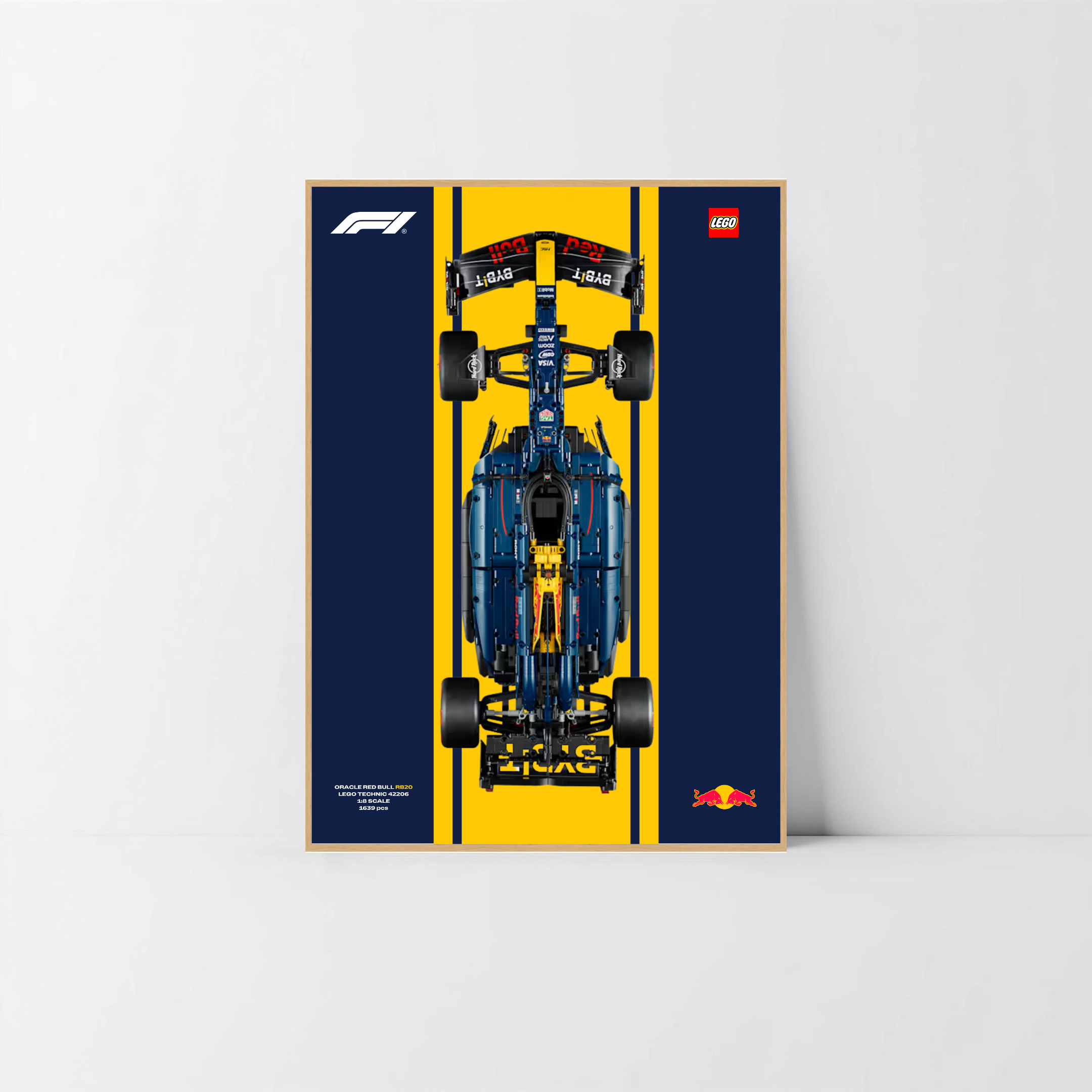 Cadre hybride aluminium chêne pour Red Bull F1 1/8 LEGO, décoration murale Design A.