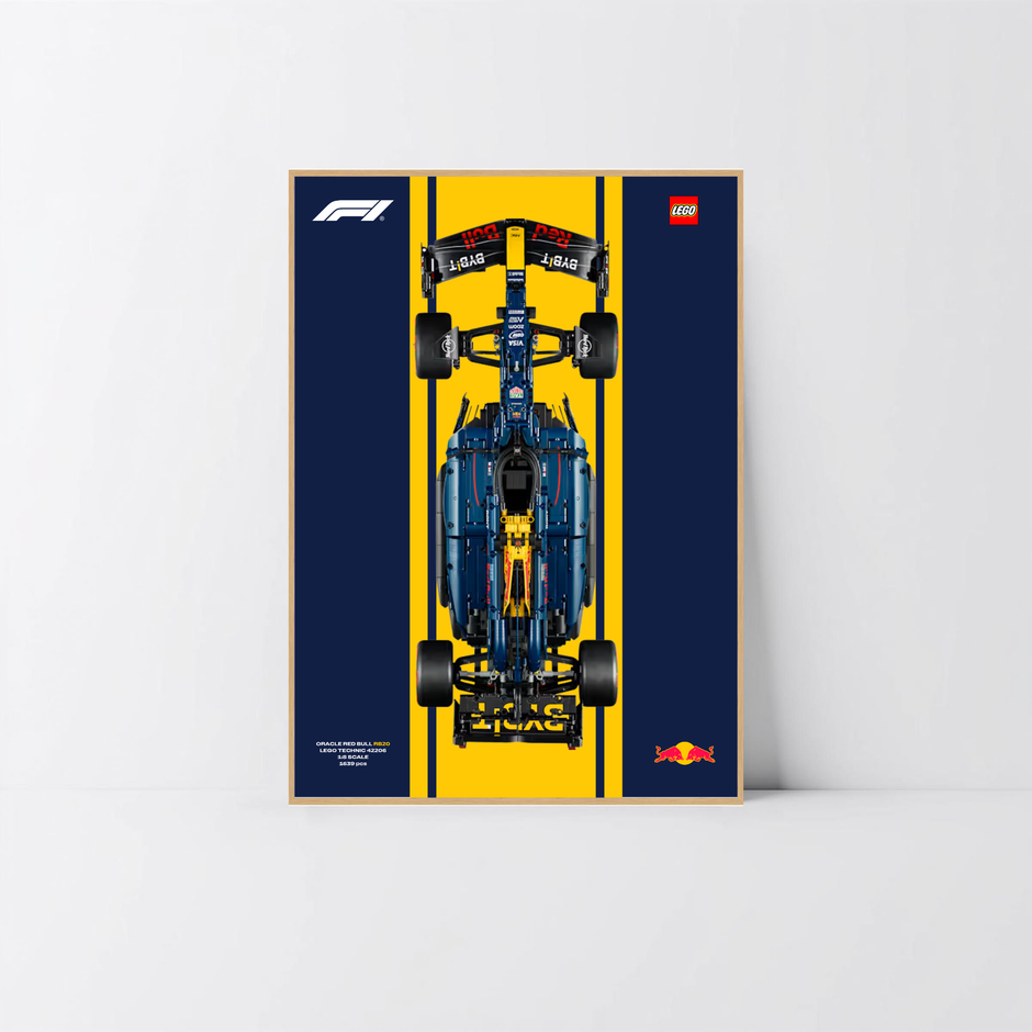 Cadre hybride aluminium chêne pour Red Bull F1 1/8 LEGO, décoration murale Design A.