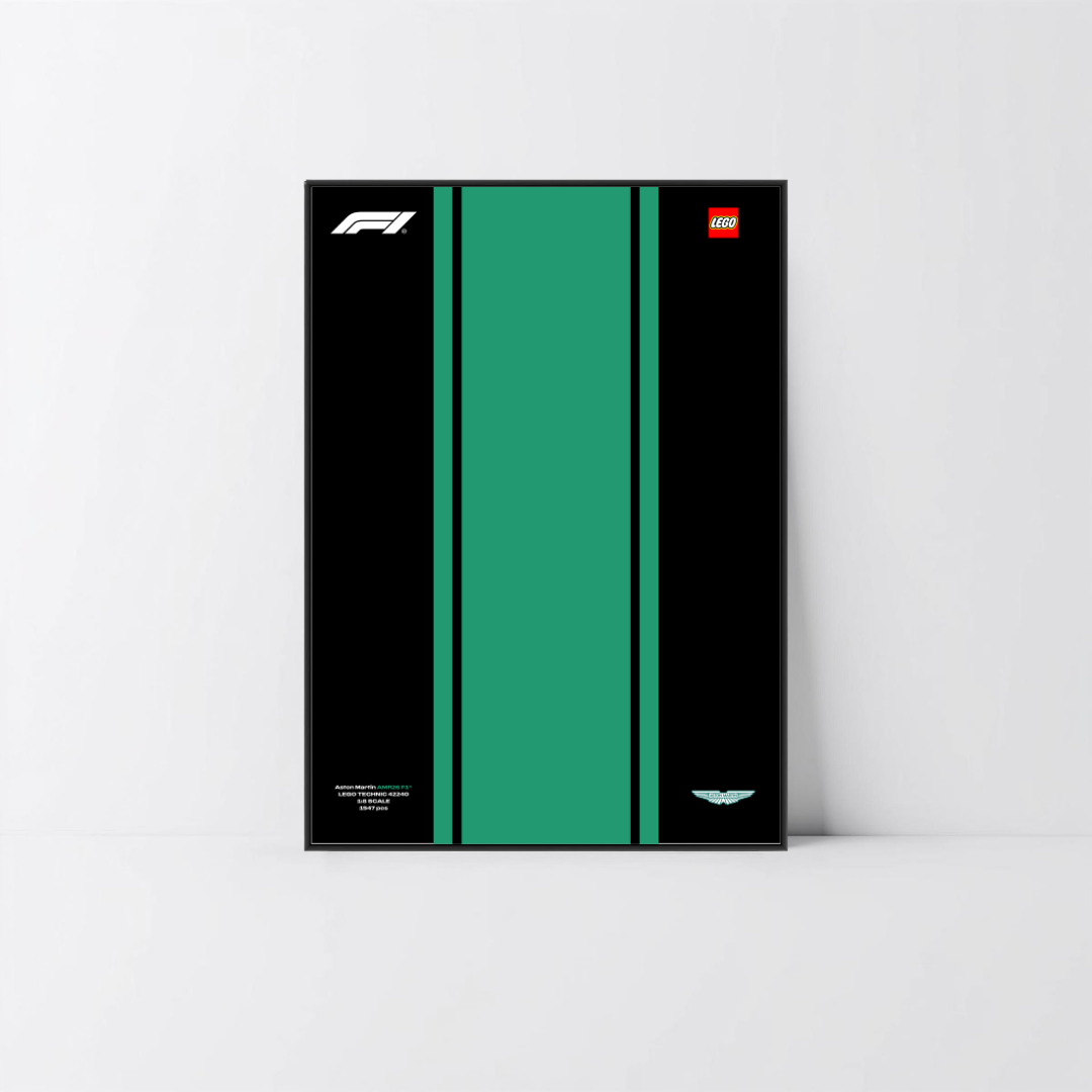 Cadre en aluminium noir Astella avec affiche Design A pour Aston Martin AMR25 F1 LEGO Technic 42240.