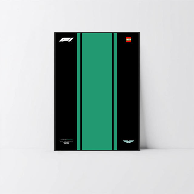 Cadre en aluminium noir Astella avec affiche Design A pour Aston Martin AMR25 F1 LEGO Technic 42240.