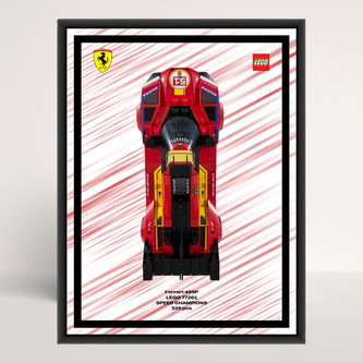 Cadre en aluminium noir au format 18x24cm avec affiche Design A pour LEGO Ferrari 499P 77261.