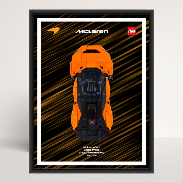 Cadre en aluminium noir au format 18x24cm avec affiche Design B pour LEGO McLaren W1 77257.