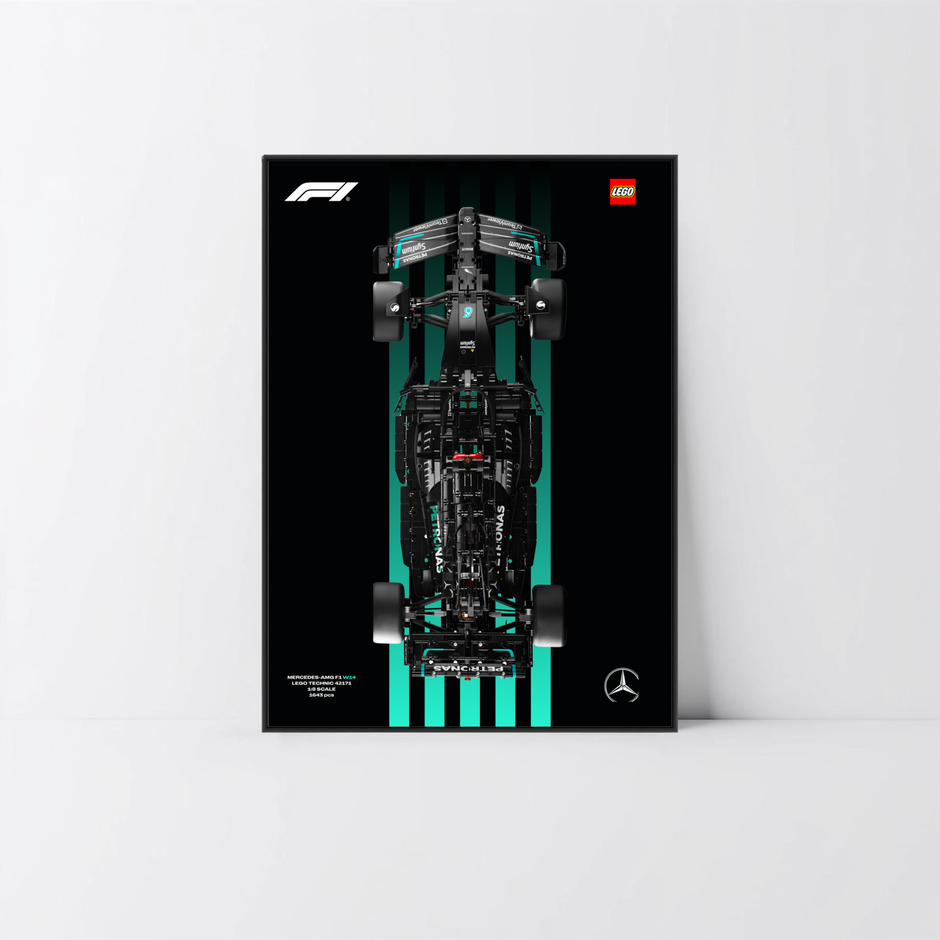 Support mural premium argent pour Mercedes-AMG F1 W14 LEGO avec affiche Design C.