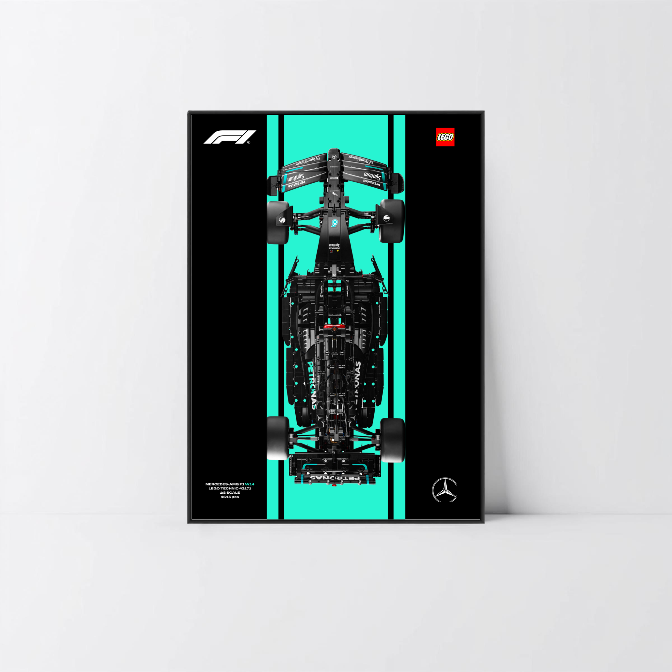 Cadre en aluminium noir Astella avec affiche Design A pour Mercedes-AMG F1 LEGO 42171.
