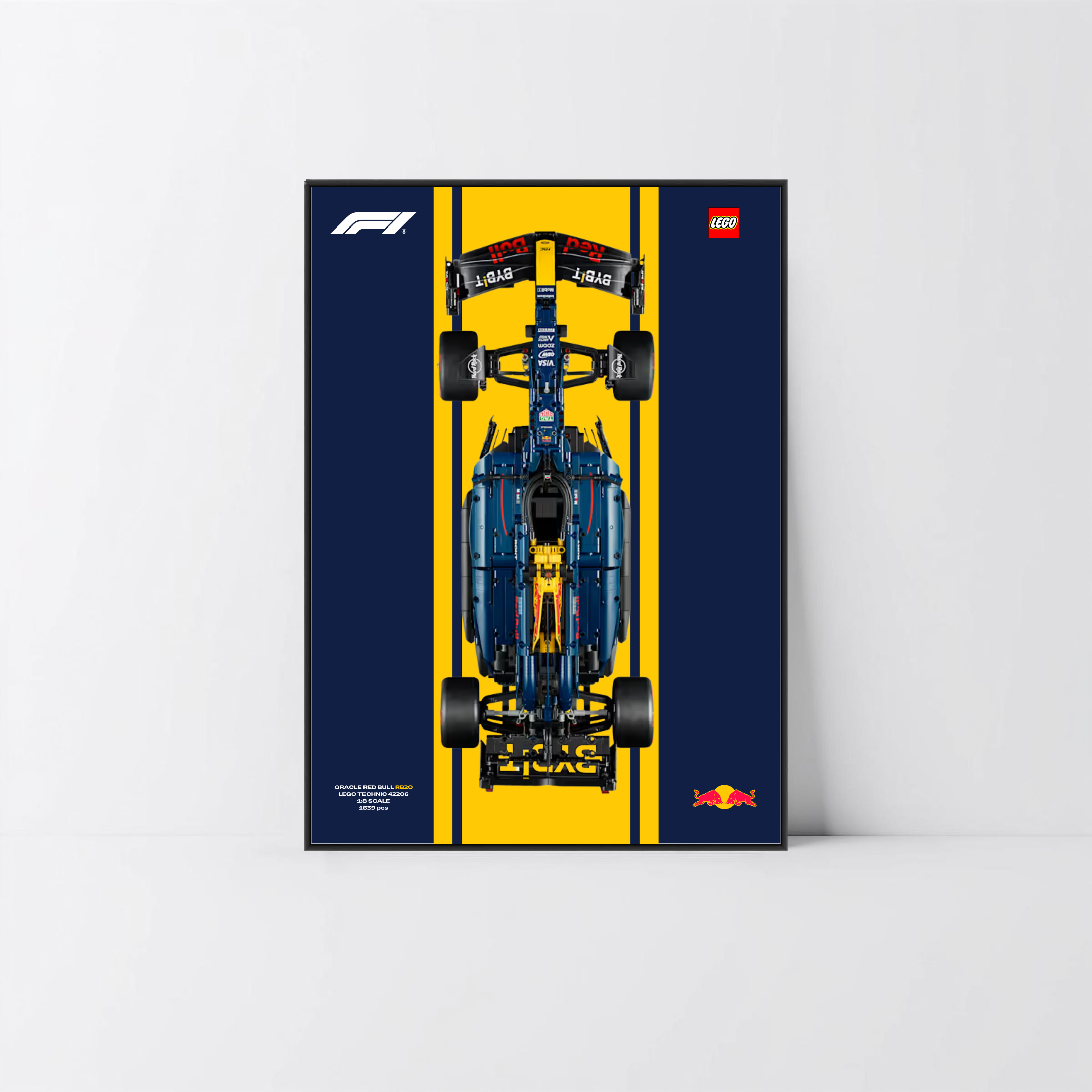 Cadre en aluminium noir Astella avec affiche Design A pour Red Bull Racing RB20 F1 LEGO Technic 42206.