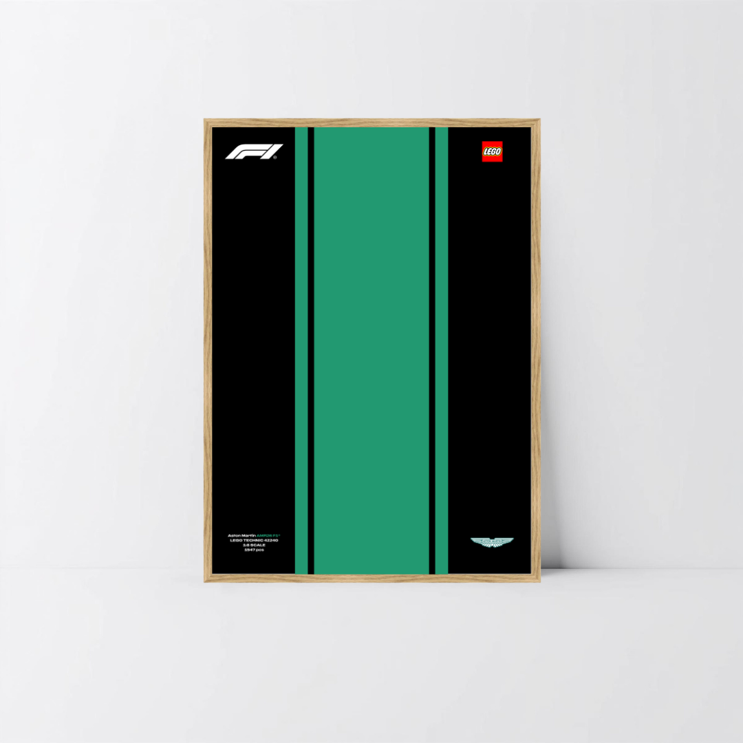 Cadre en bois de chêne véritable pour Aston Martin F1 LEGO Technic, visuel British Racing Green Design A.