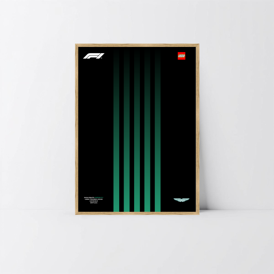Tableau bois chêne Astella Bricks, fond exclusif Design C pour monoplace Aston Martin Technic.