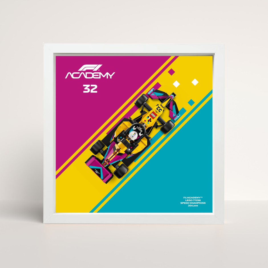 Cadre en bois blanc pour F1 ACADEMY LEGO Speed Champions, visuel officiel Design A.