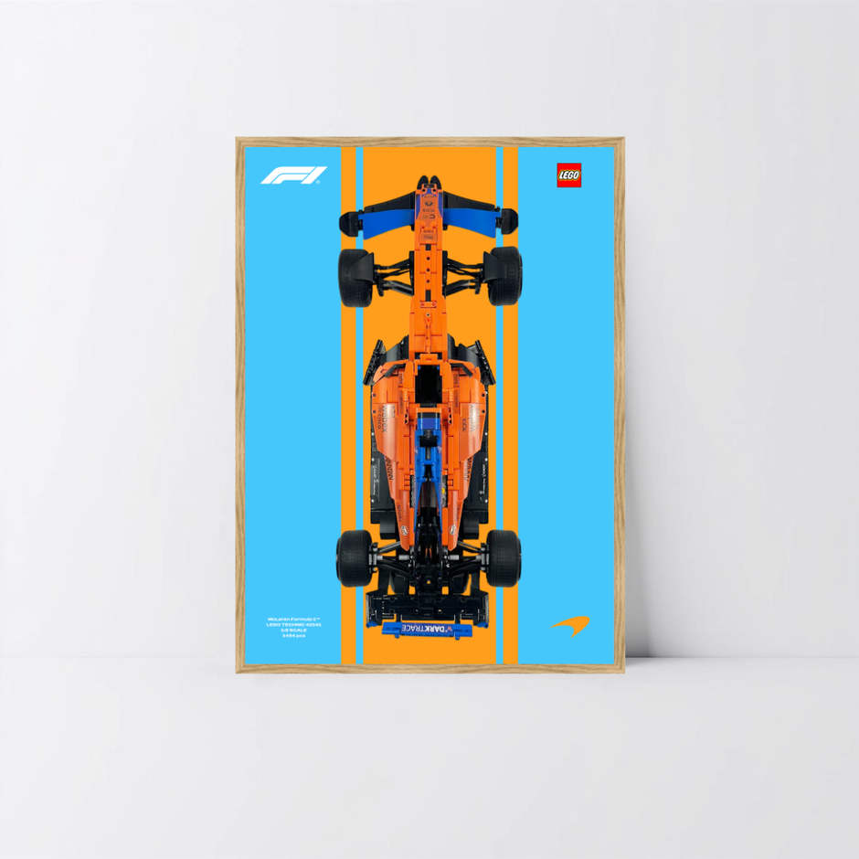 Cadre en bois de chêne véritable pour McLaren F1 LEGO Technic, visuel orange Papaya Design A.