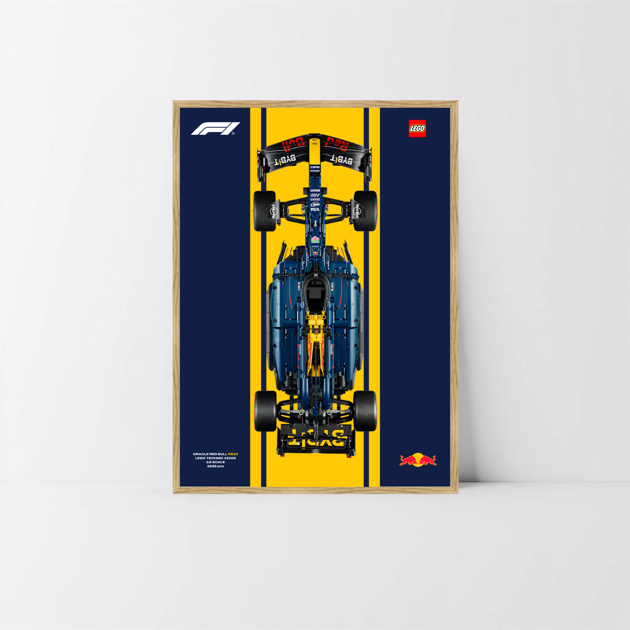 Cadre en bois de chêne véritable pour Red Bull F1 LEGO Technic, visuel aux couleurs de l'écurie Design A.