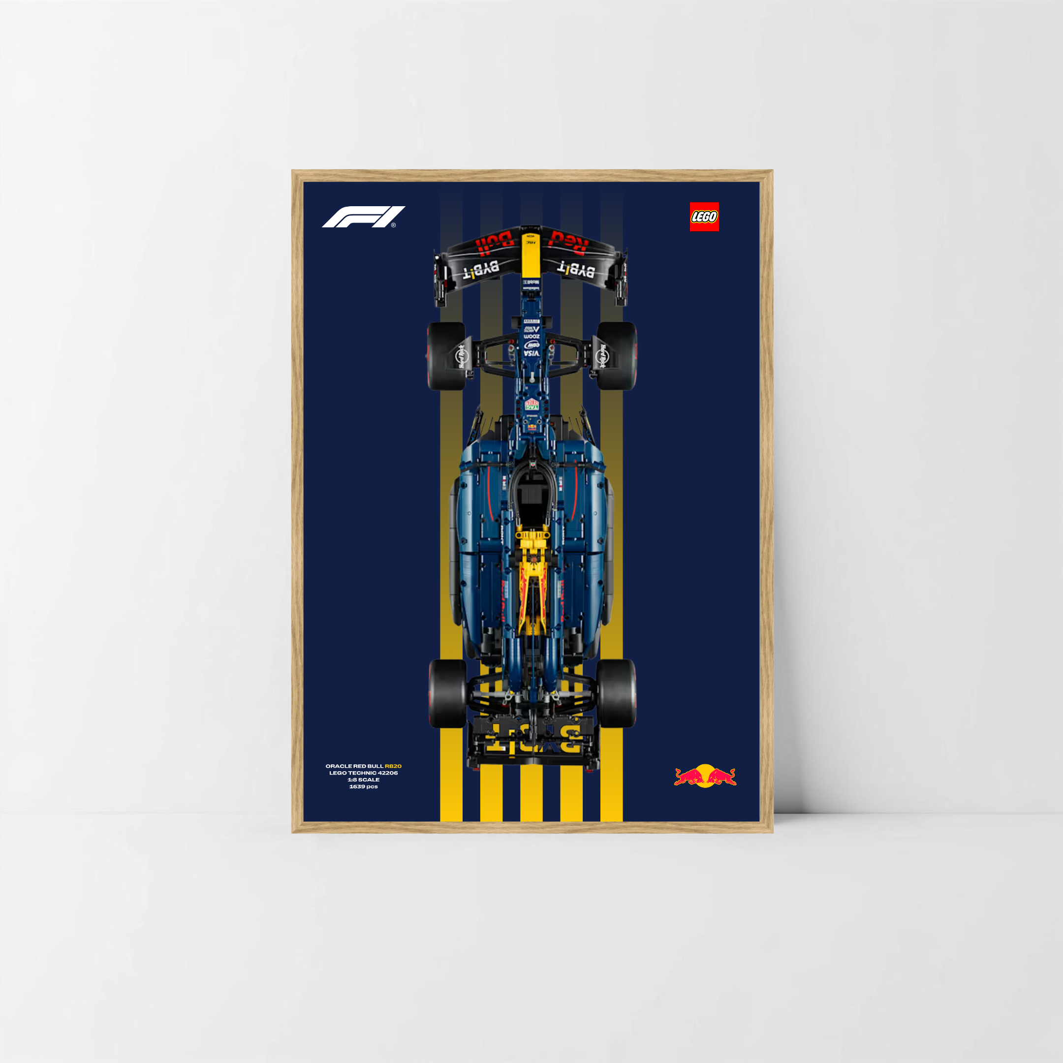 Tableau bois chêne Astella Bricks, fond exclusif Design C pour monoplace Red Bull Technic.