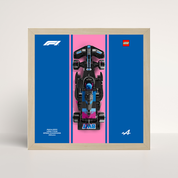 Cadre en bois de chêne pour LEGO Speed Champions Alpine F1 et affiche design A.