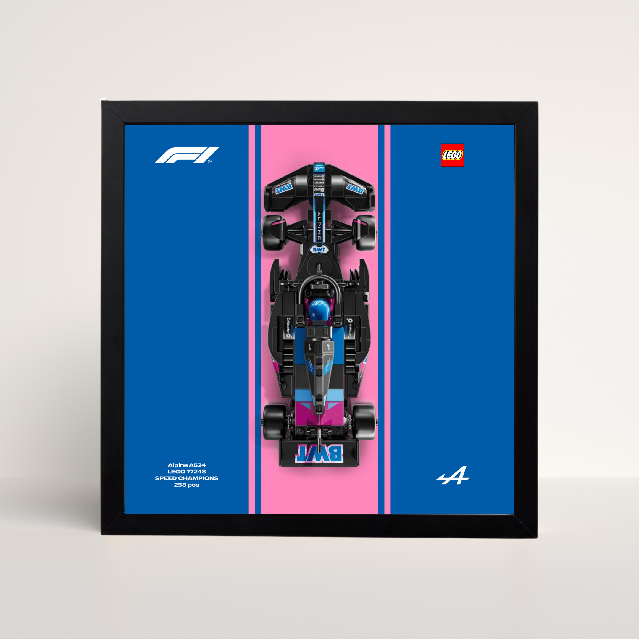 Cadre noir 25x25cm pour LEGO Speed Champions Alpine F1 avec affiche design A.