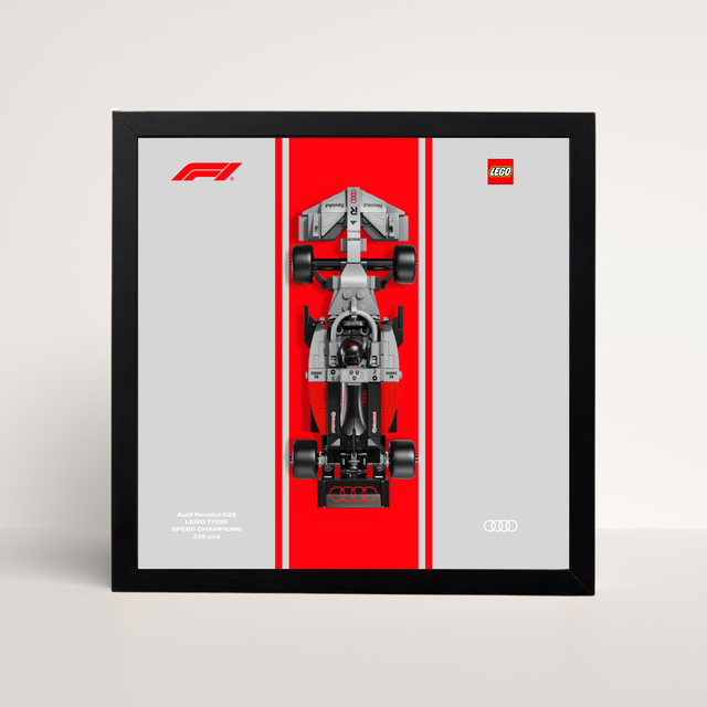 Cadre noir 25x25cm pour LEGO Speed Champions Audi F1 avec affiche design A.