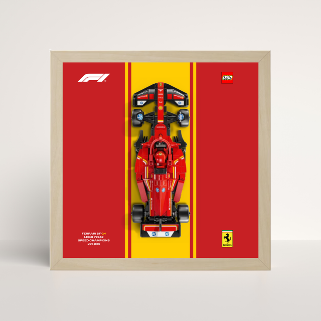 Cadre en bois de chêne pour LEGO Speed Champions Ferrari F1 2025 et affiche design A.
