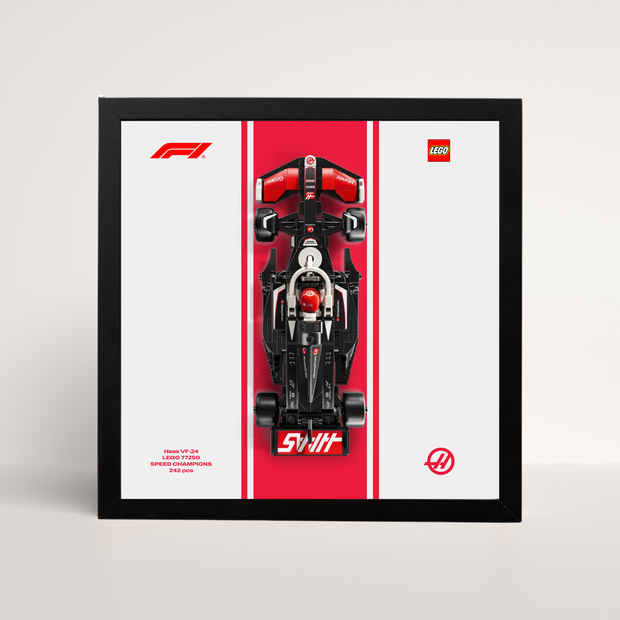 Cadre noir 25x25cm pour LEGO Speed Champions Haas F1 avec affiche design A.