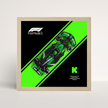 Support mural luxe finition chêne pour voiture LEGO Kick Sauber et poster design B.