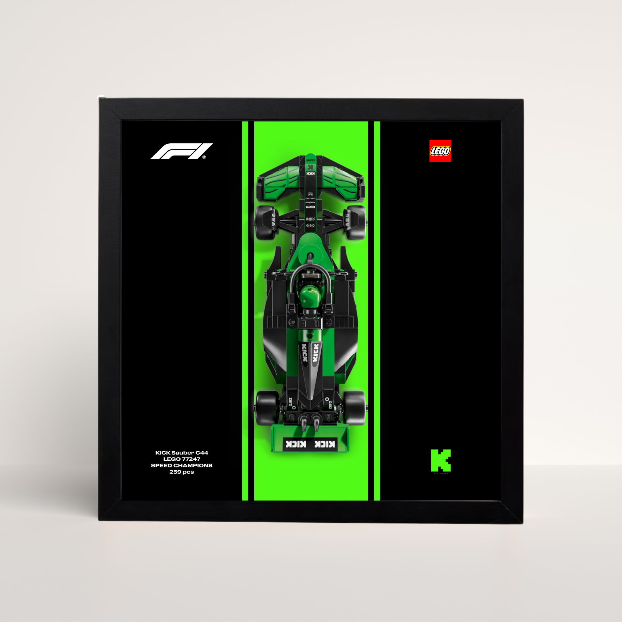Cadre noir 25x25cm pour LEGO Speed Champions Kick Sauber avec affiche design A.