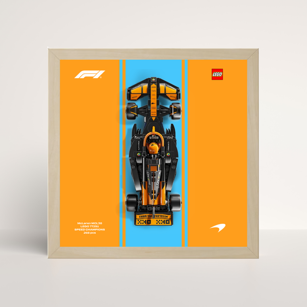 Cadre en bois de chêne pour LEGO Speed Champions McLaren F1 2025 et affiche design A.