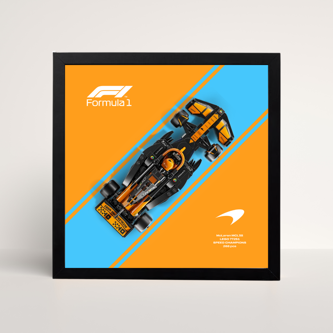 Cadre bois noir 25x25cm pour LEGO Speed Champions McLaren F1 et affiche design B.