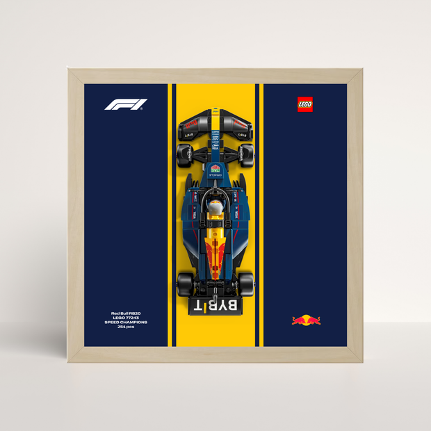 Cadre en bois de chêne pour LEGO Speed Champions Red Bull F1 2025 et affiche design A.