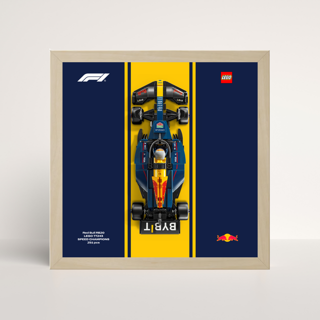 Cadre en bois de chêne pour LEGO Speed Champions Red Bull F1 2025 et affiche design A.