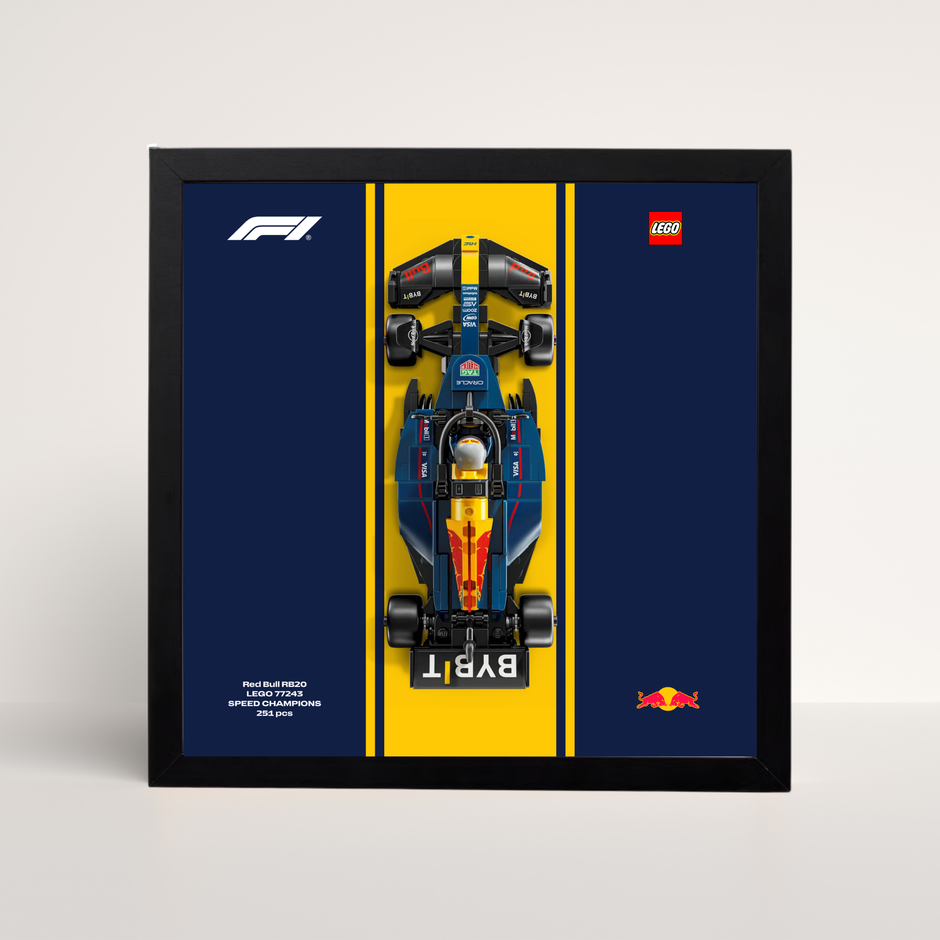 Cadre noir 25x25cm pour LEGO Speed Champions Red Bull Racing avec affiche design A.