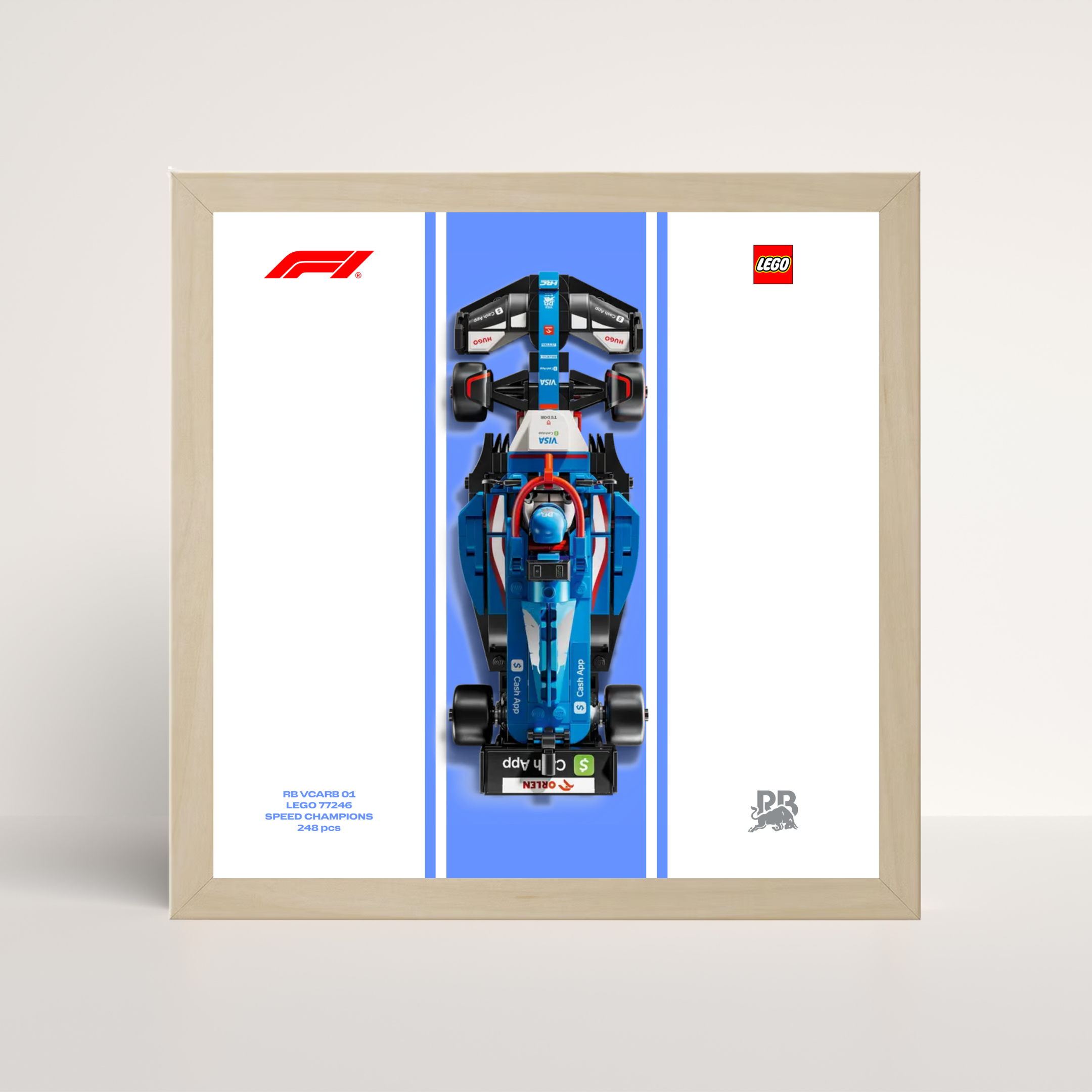 Cadre en bois de chêne pour LEGO Speed Champions Visa Cash App RB et affiche design A.
