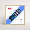 Support mural luxe finition chêne pour voiture LEGO VCARB F1 et poster design B.