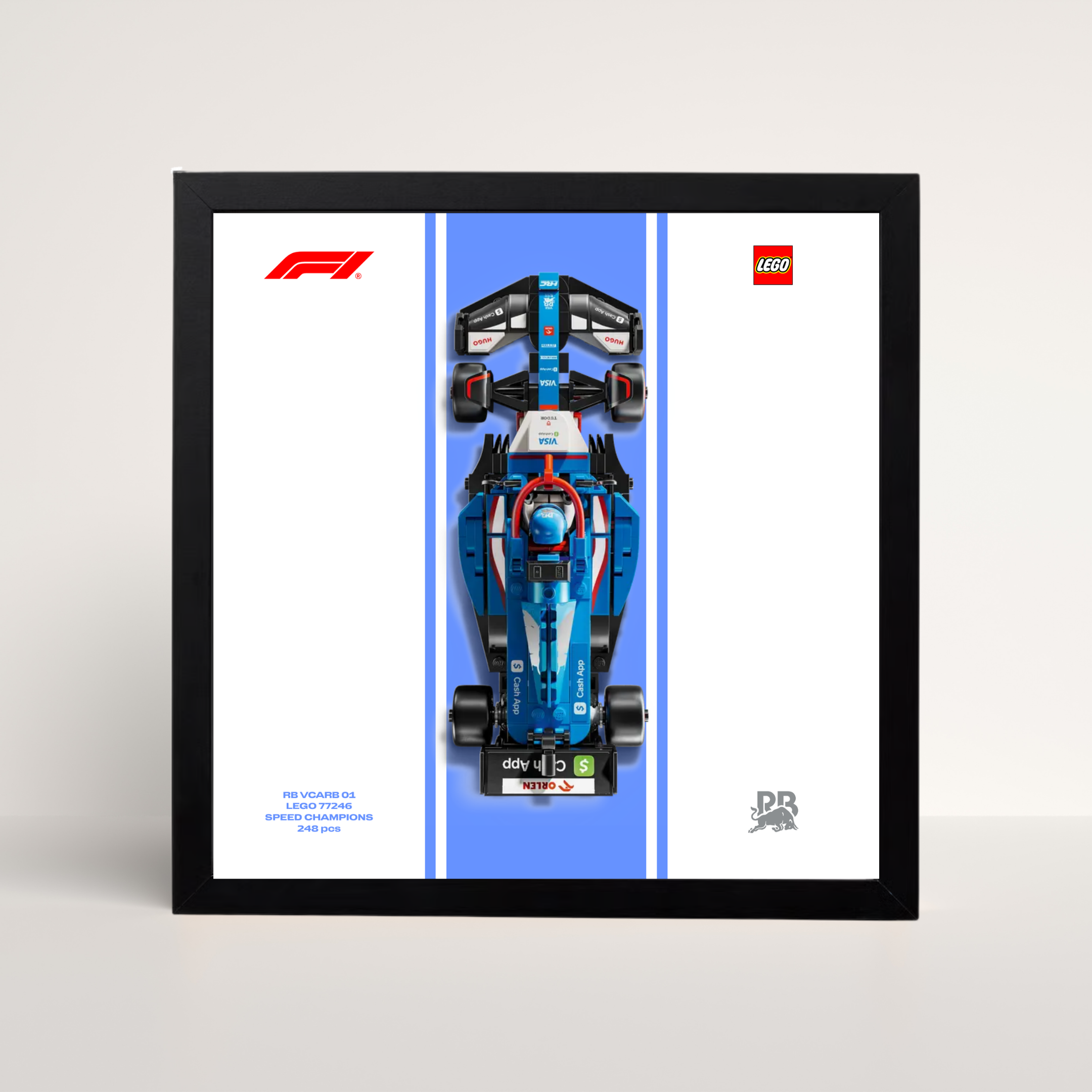 Cadre noir 25x25cm pour LEGO Speed Champions Visa Cash App RB avec affiche design A.