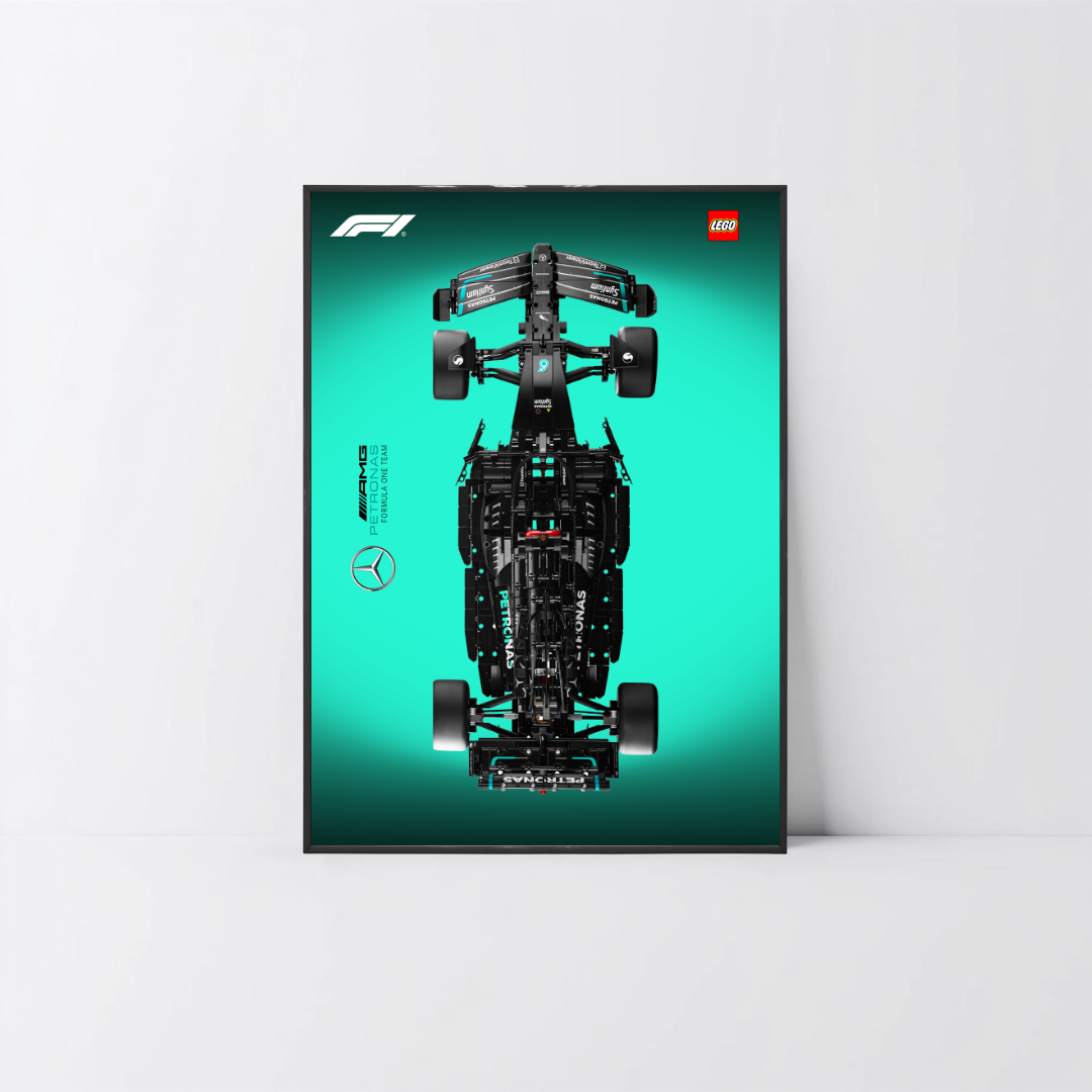 Cadre épuré PVC noir pour LEGO Technic Mercedes W14, fond graphique Design B.