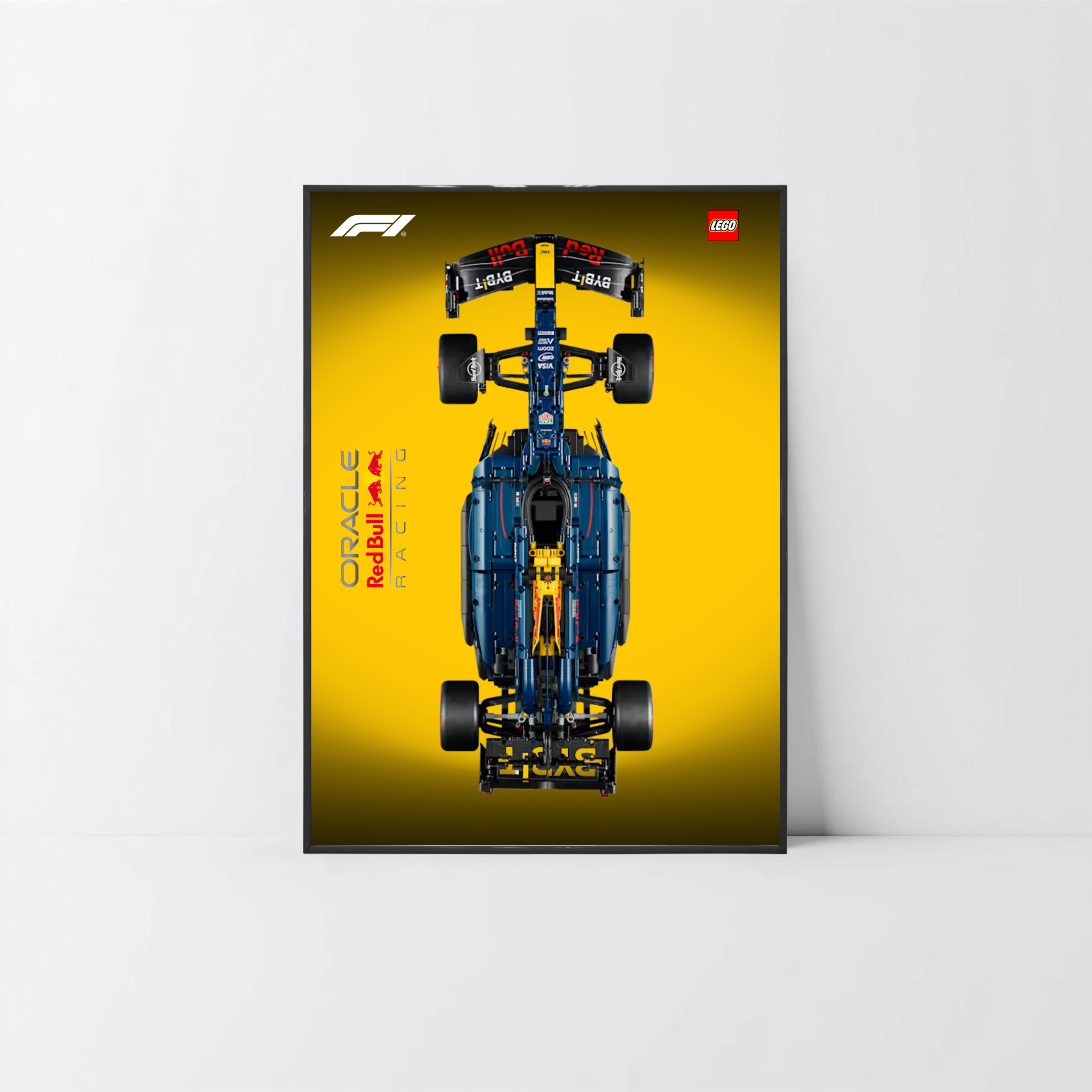 Cadre épuré PVC noir pour LEGO Technic Red Bull Racing RB20, fond graphique Design B.