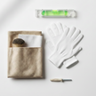 Pack complet Astella Bricks incluant gants, kit de nettoyage, niveau et fixations pour cadres LEGO.