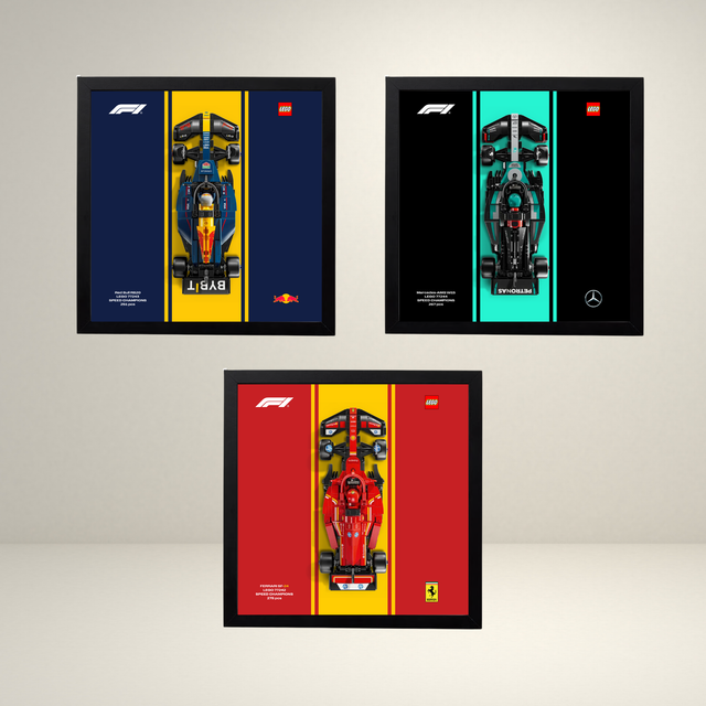 Ensemble de 3 cadres d'exposition pour sets LEGO Speed Champions Red Bull, Mercedes-AMG et Ferrari.
