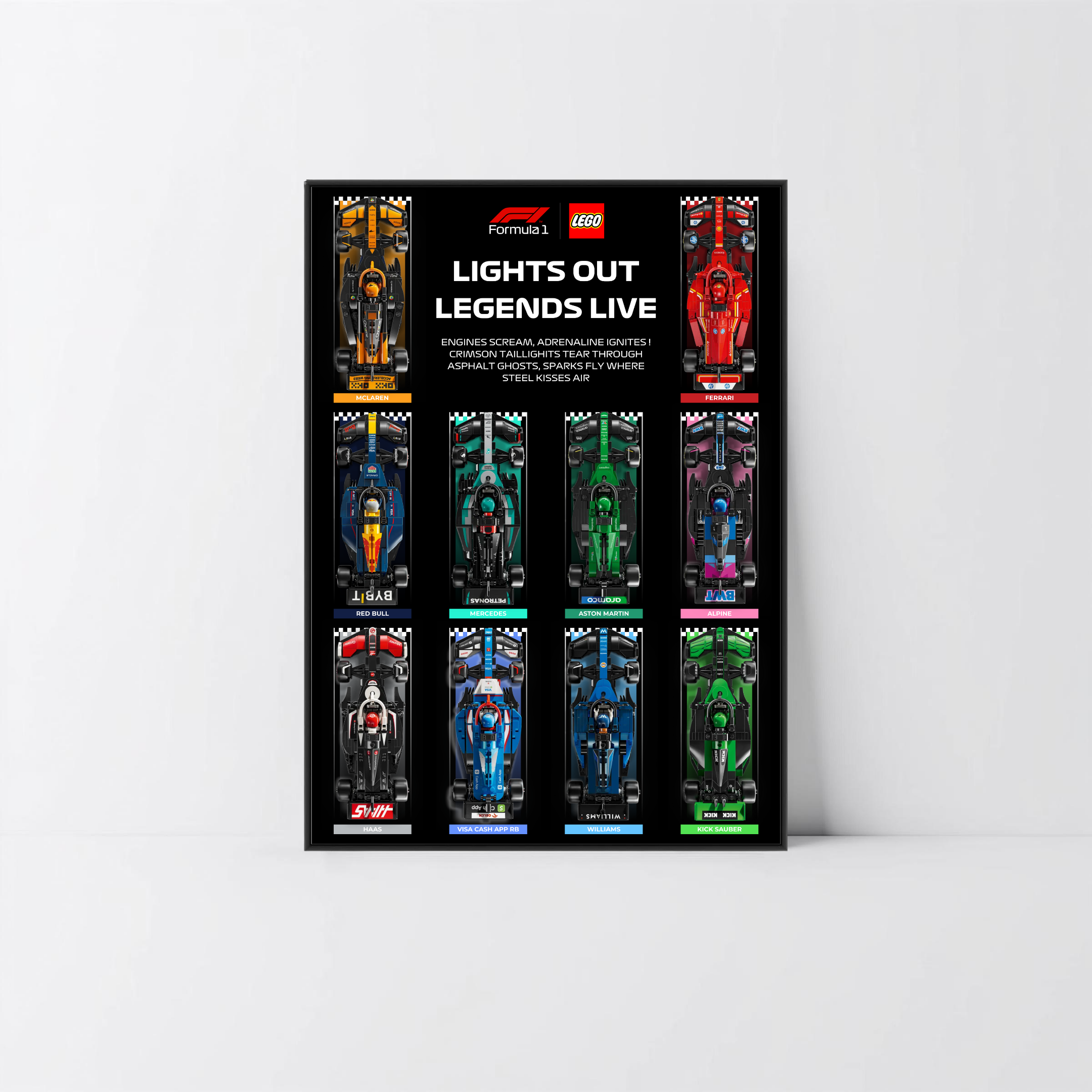 Présentoir Masterpiece F1 2024 cadre aluminium noir haut de gamme et poster technique design D.