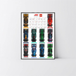 Support mural PVC noir léger pour 10 LEGO Speed Champions F1 2024 et affiche design A.