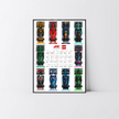 Tableau mural noir mat en PVC pour collection LEGO Speed Champions F1 design E.